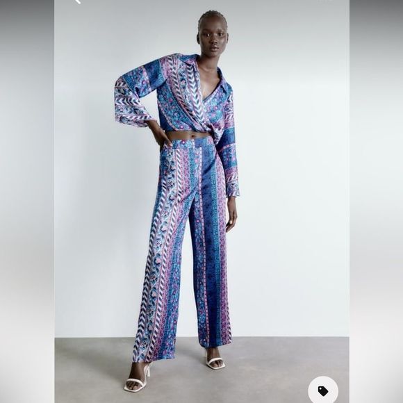 ZARA SATIN EFFECT PRINTED PANTS - Picture 13 of 13